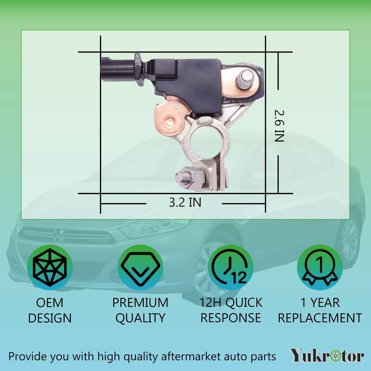 Battery current sensor with black housing, copper contact, and size measurement