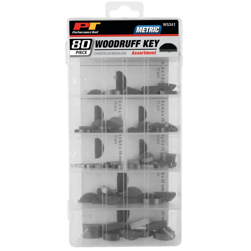 Metric woodruff key assortment blister pack with assorted dark semicircle keys