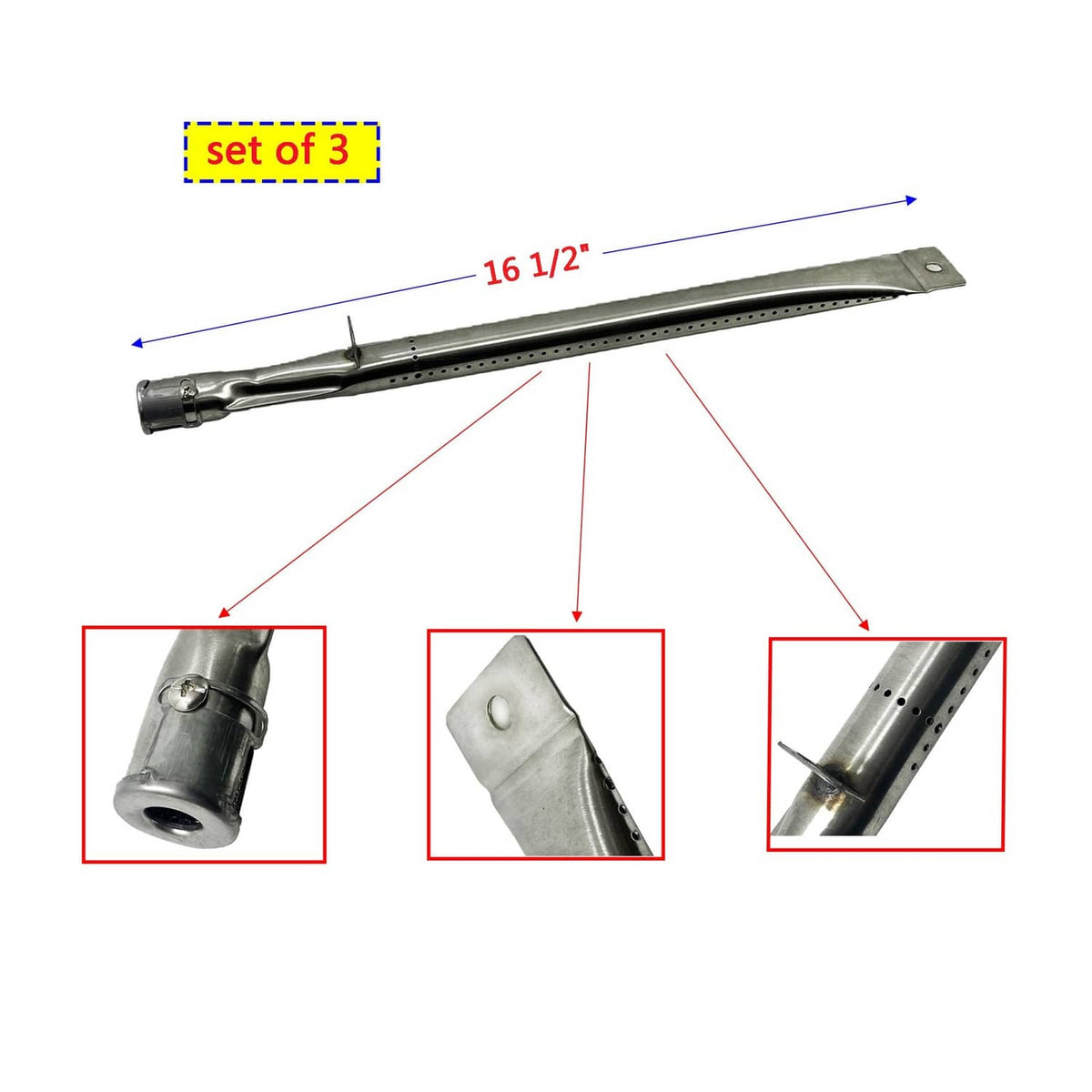 Metal flavorizer bars set of 3 with end caps and perforated channels