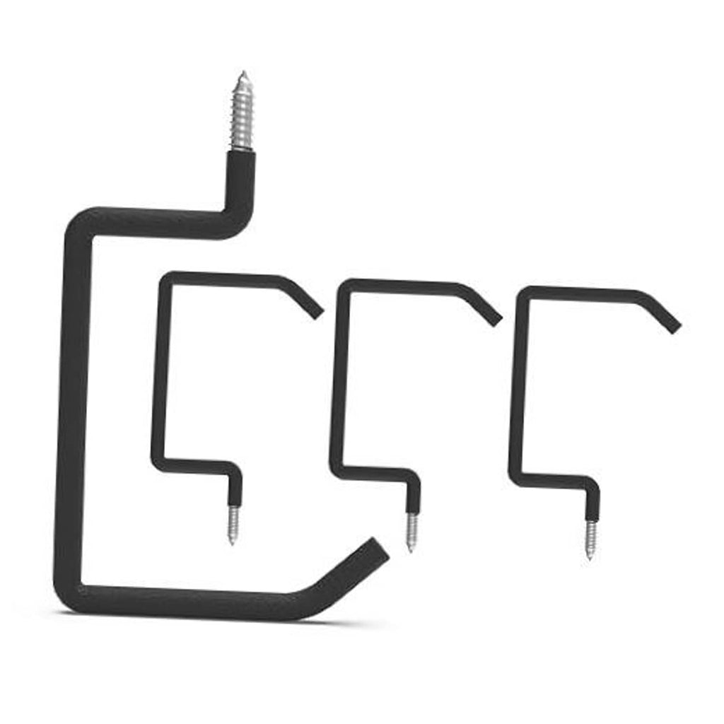 Black screw-in ladder hook set, four heavy-duty wall hooks with screws
