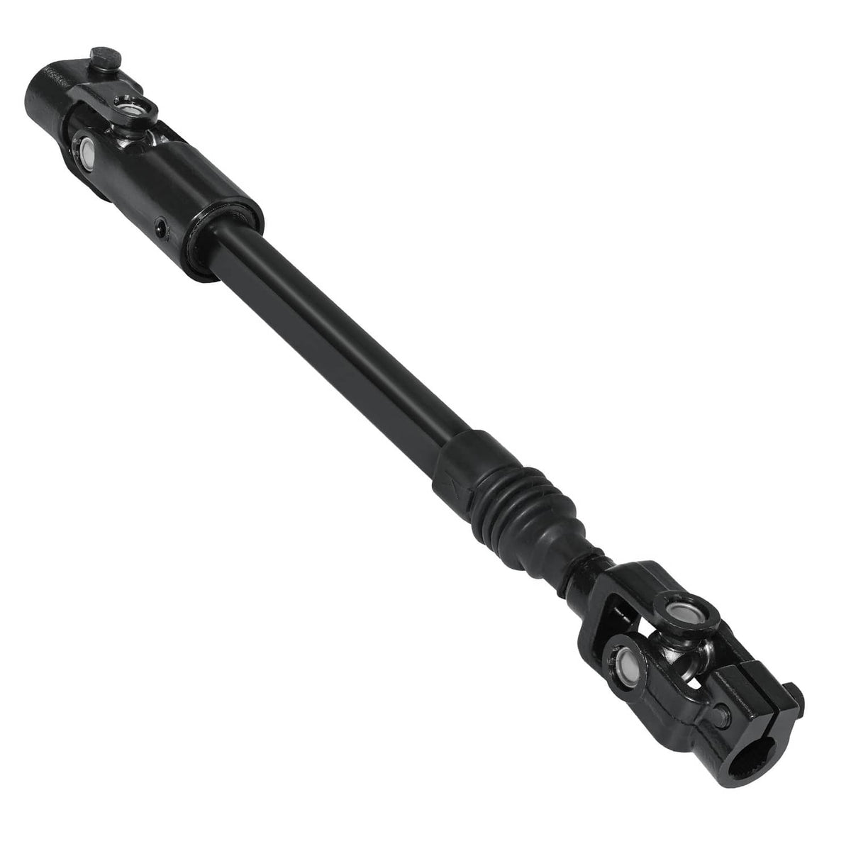 Black power steering steering shaft with accordion boot and end joint