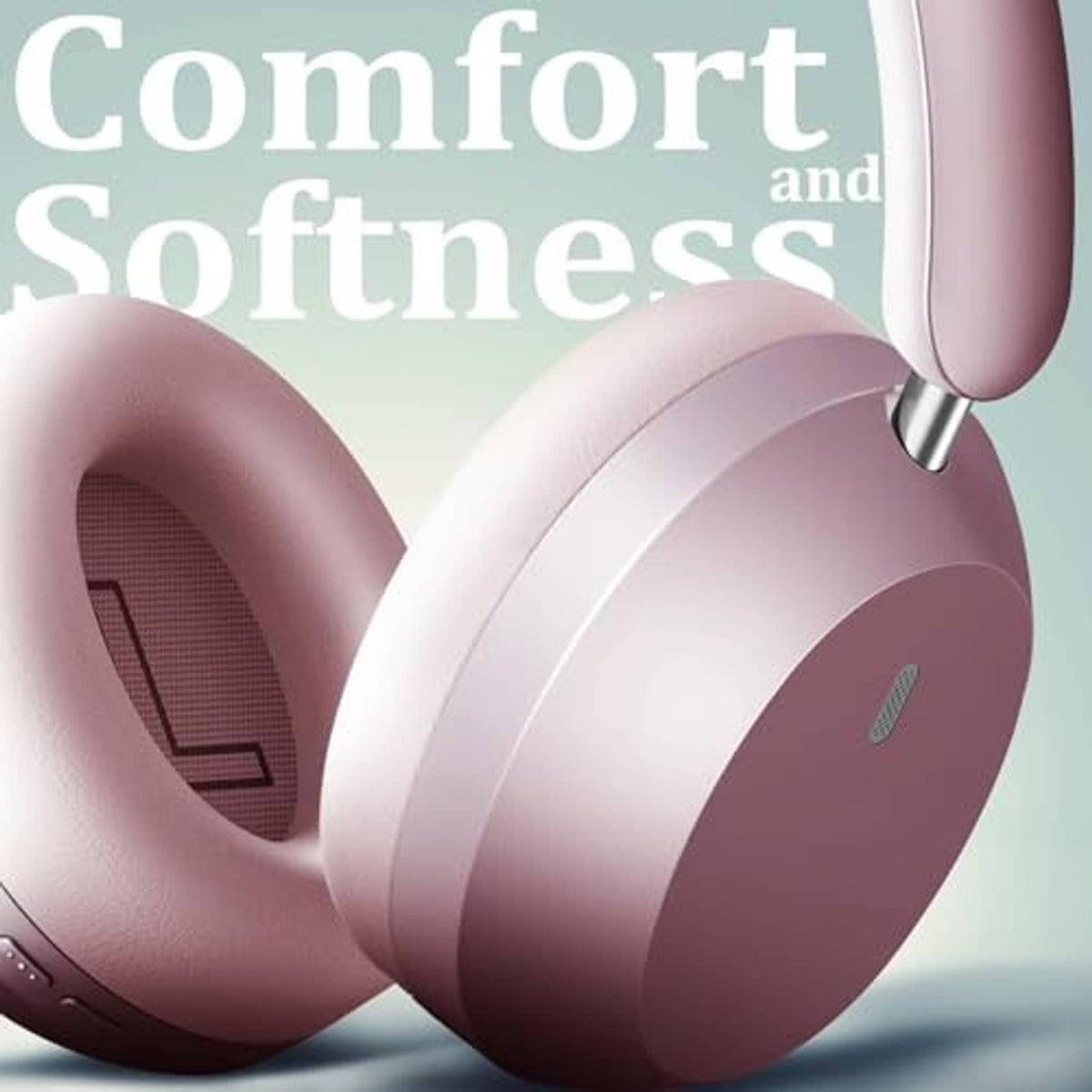 Pink wireless over-ear headphones emphasizing soft, padded ear cup cushions