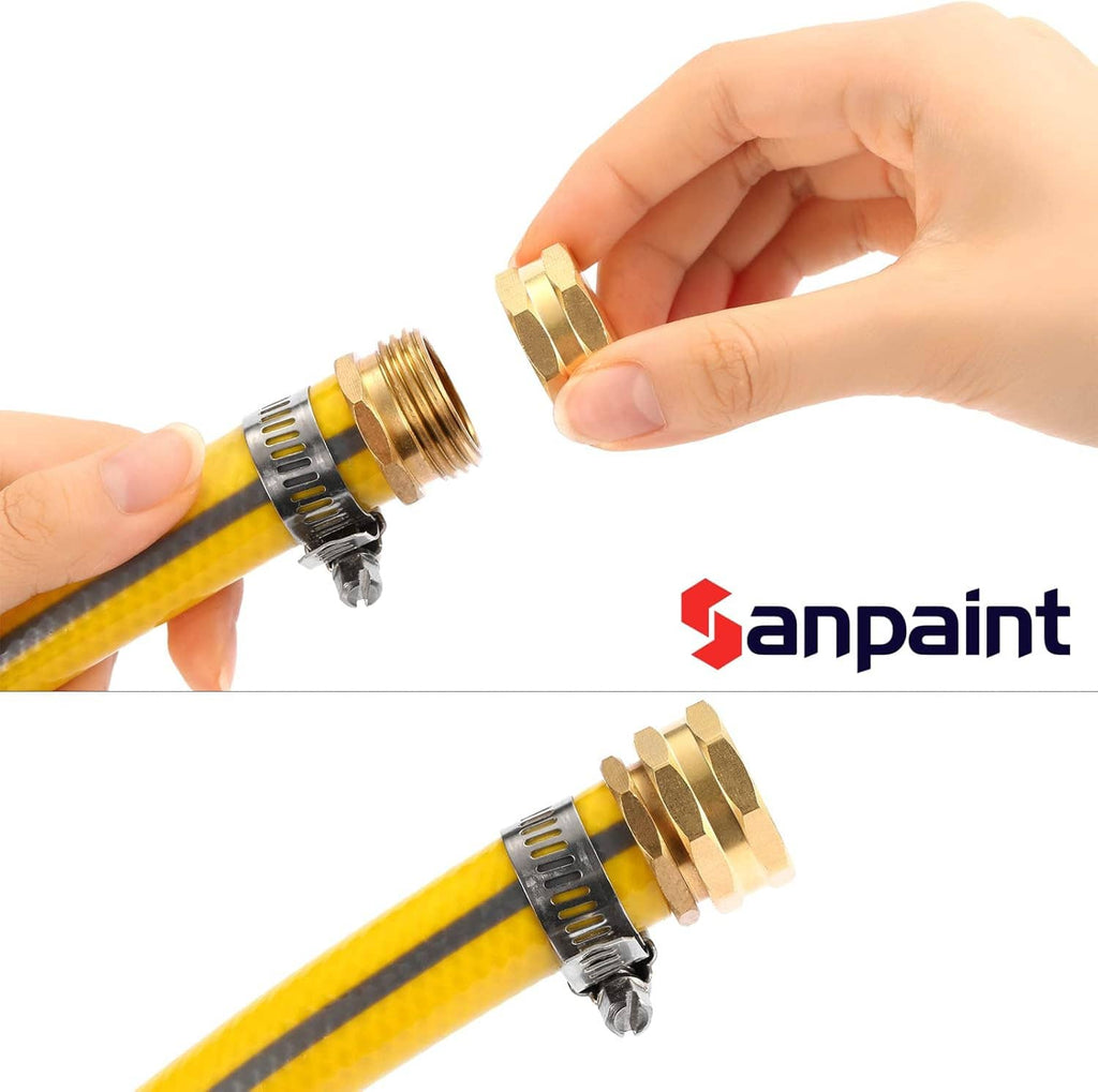 Brass hose end caps and washers for connecting to a garden hose, close-up
