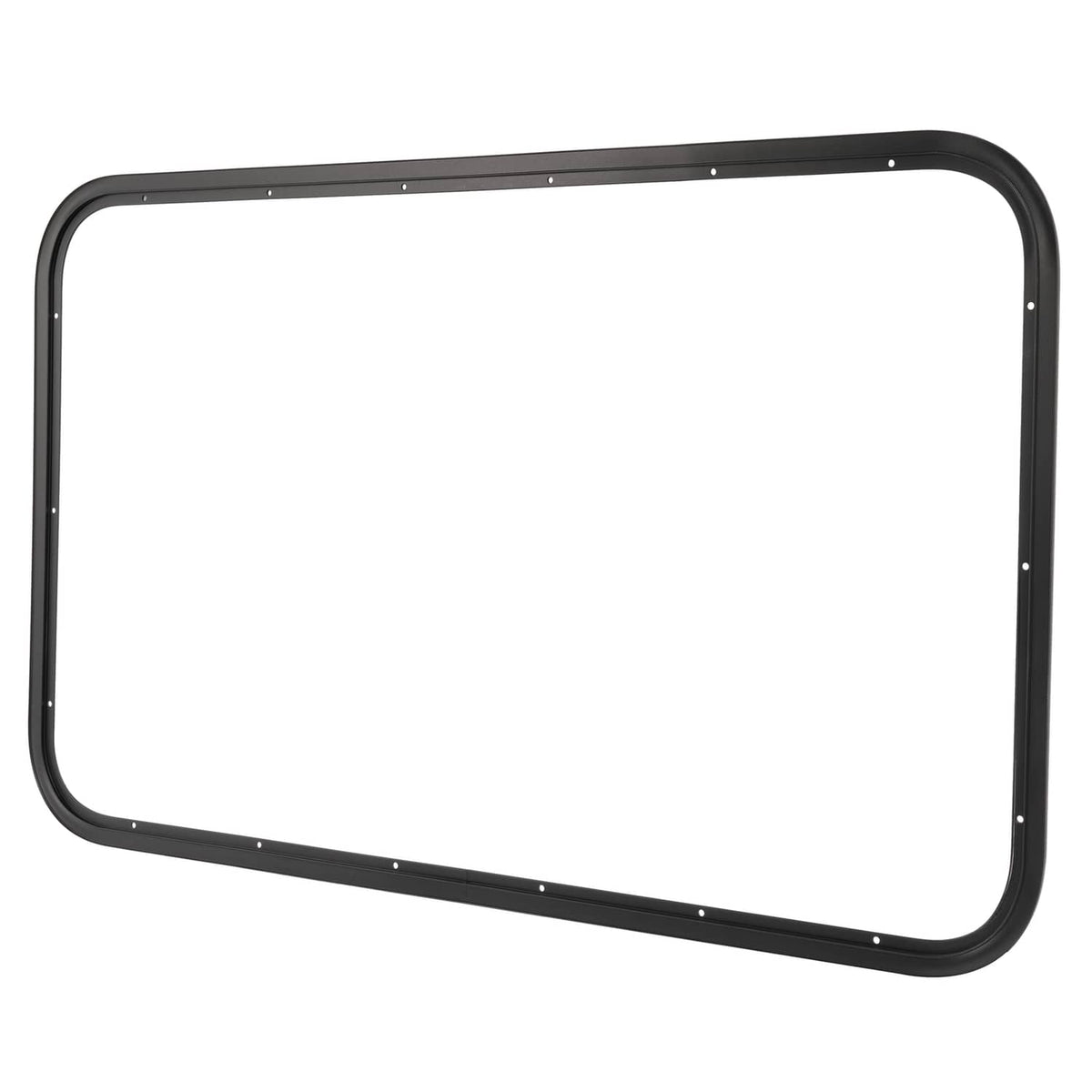 Rectangular black RV window trim ring frame with mounting holes