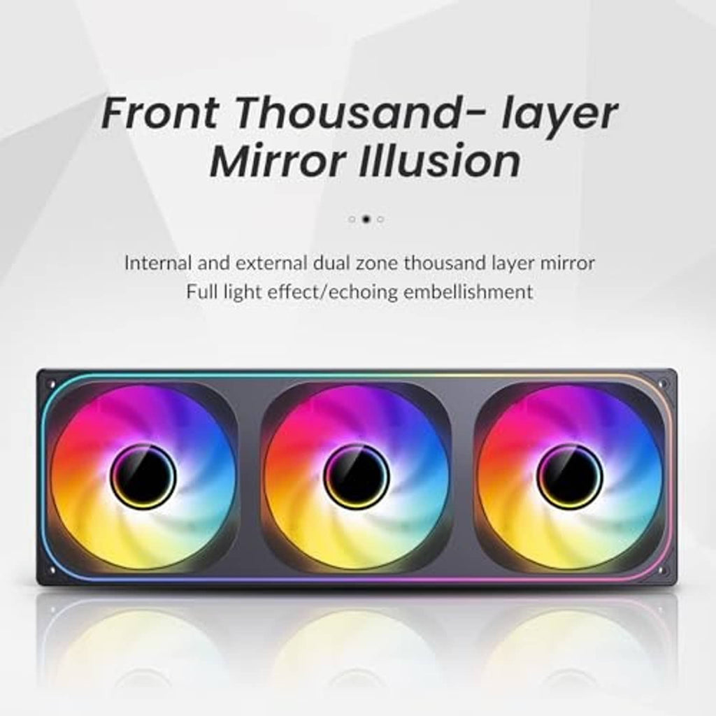 360mm PC case fan with three RGB fans and front mirror-style light effect