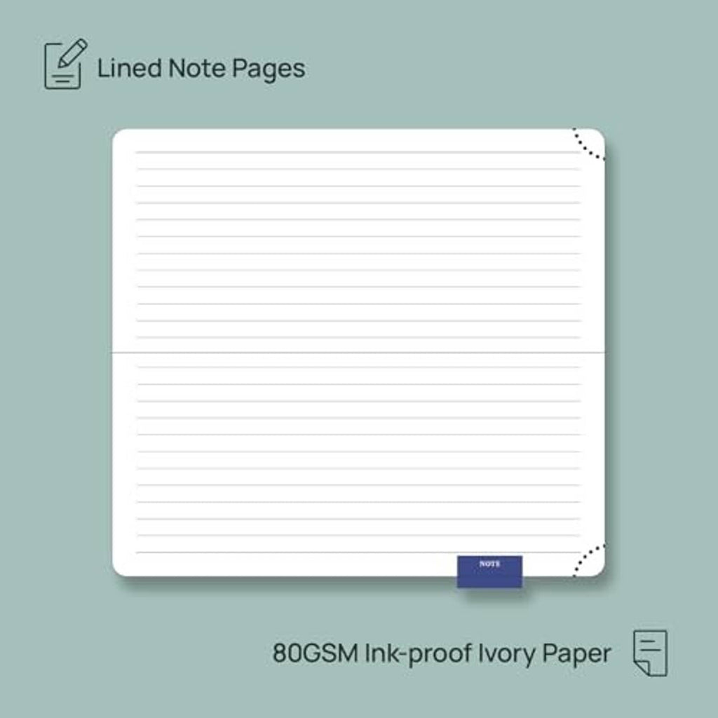 Slim pocket monthly planner notes pages with ruled lines and perforated corner marks