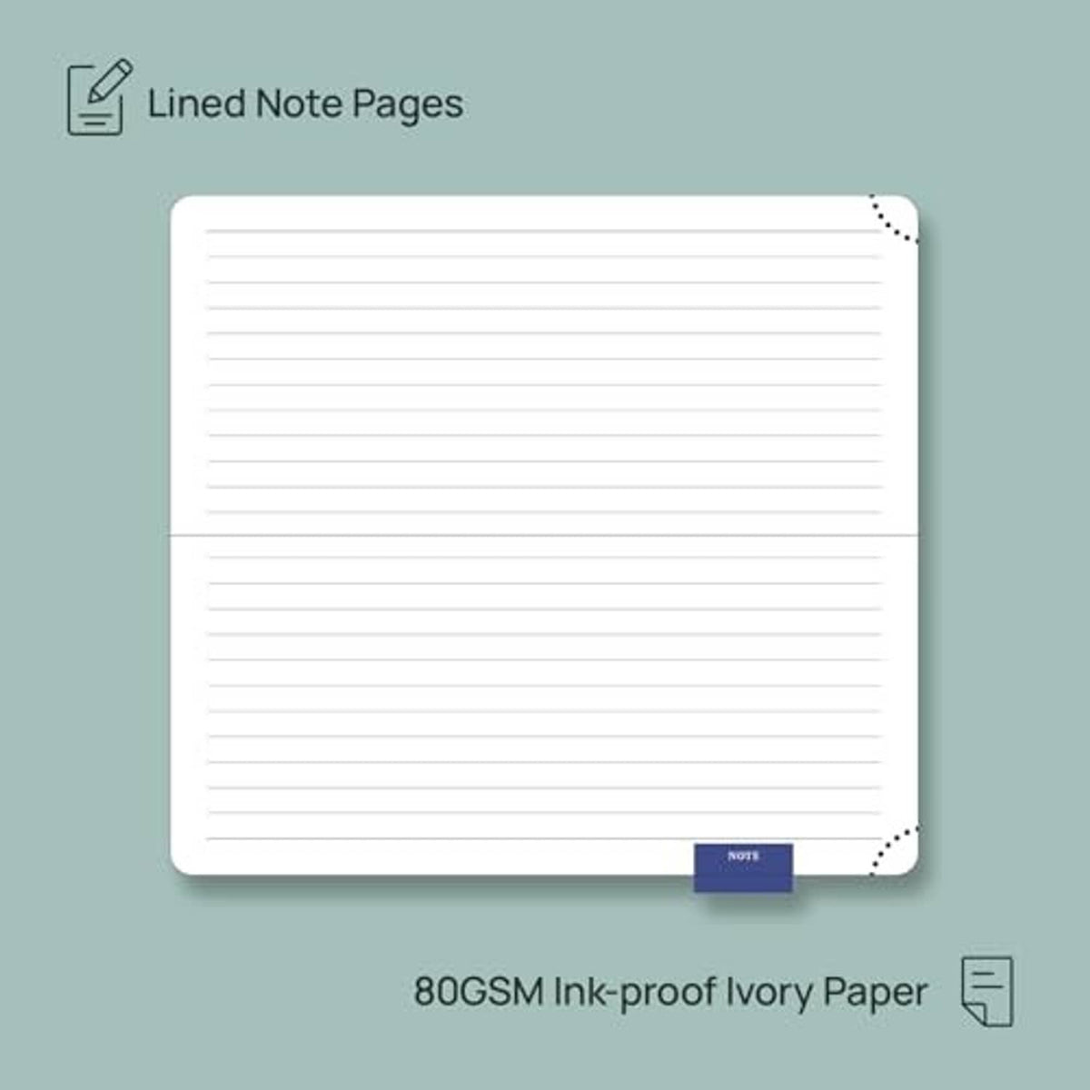 Slim pocket monthly planner notes pages with ruled lines and perforated corner marks