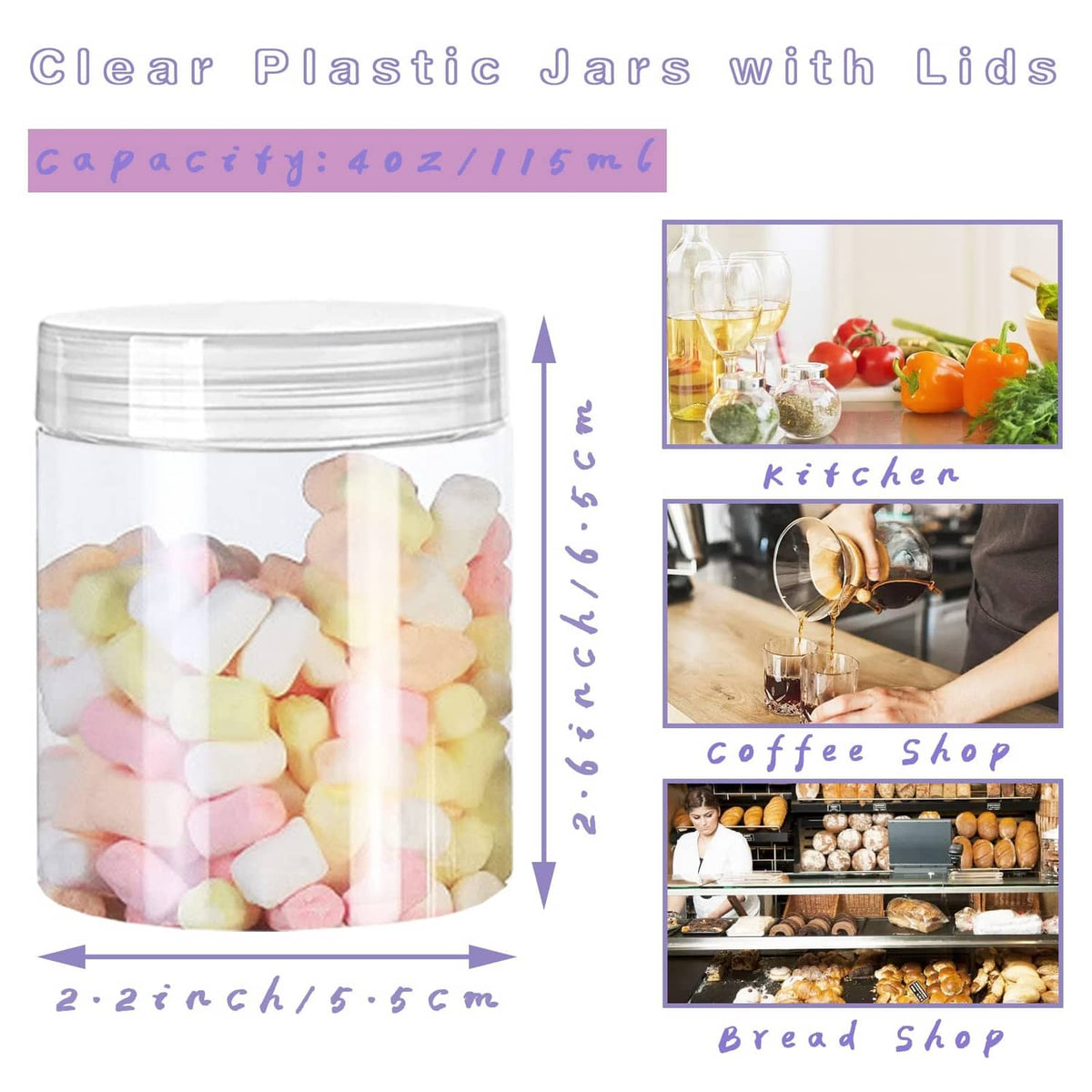 Clear wide-mouth plastic storage jar with lid, 4 oz refillable container