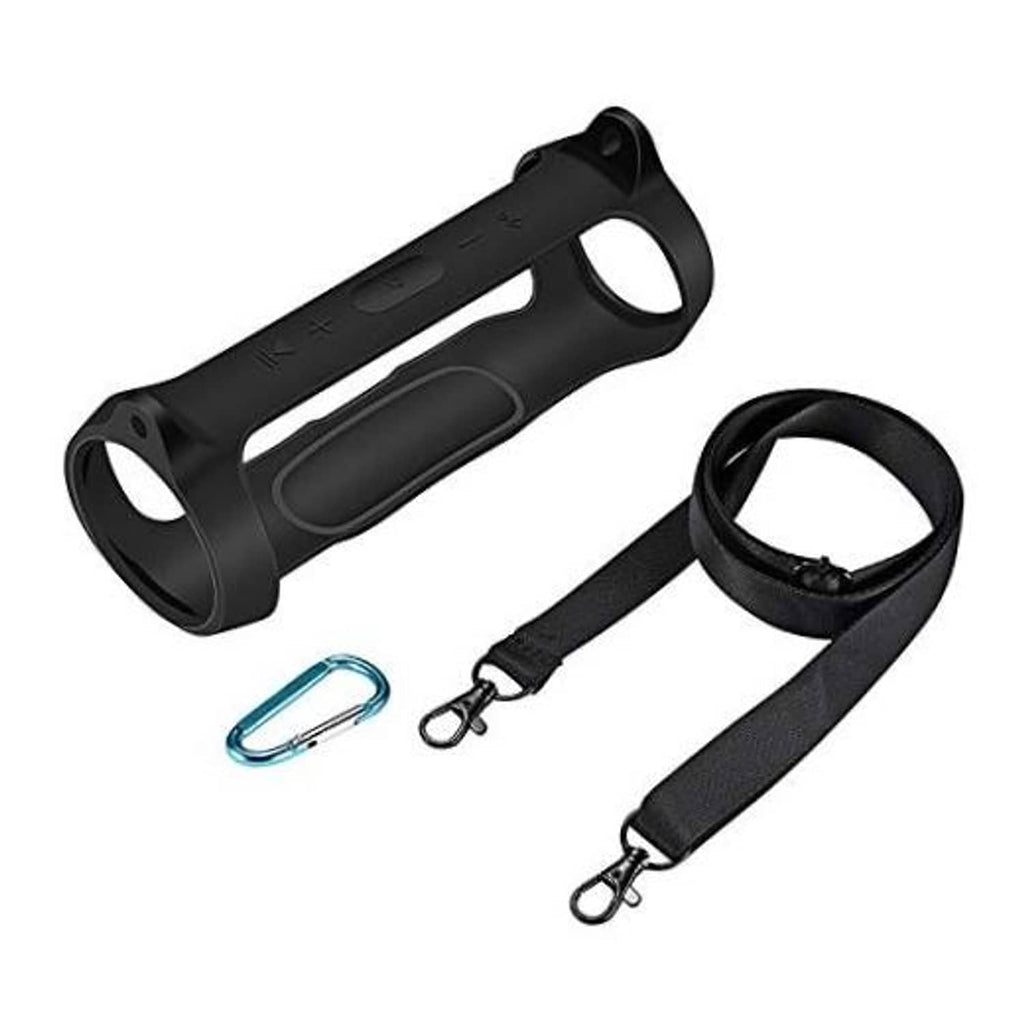 Black silicone protective sleeve with wrist strap, plus carabiners and clip set