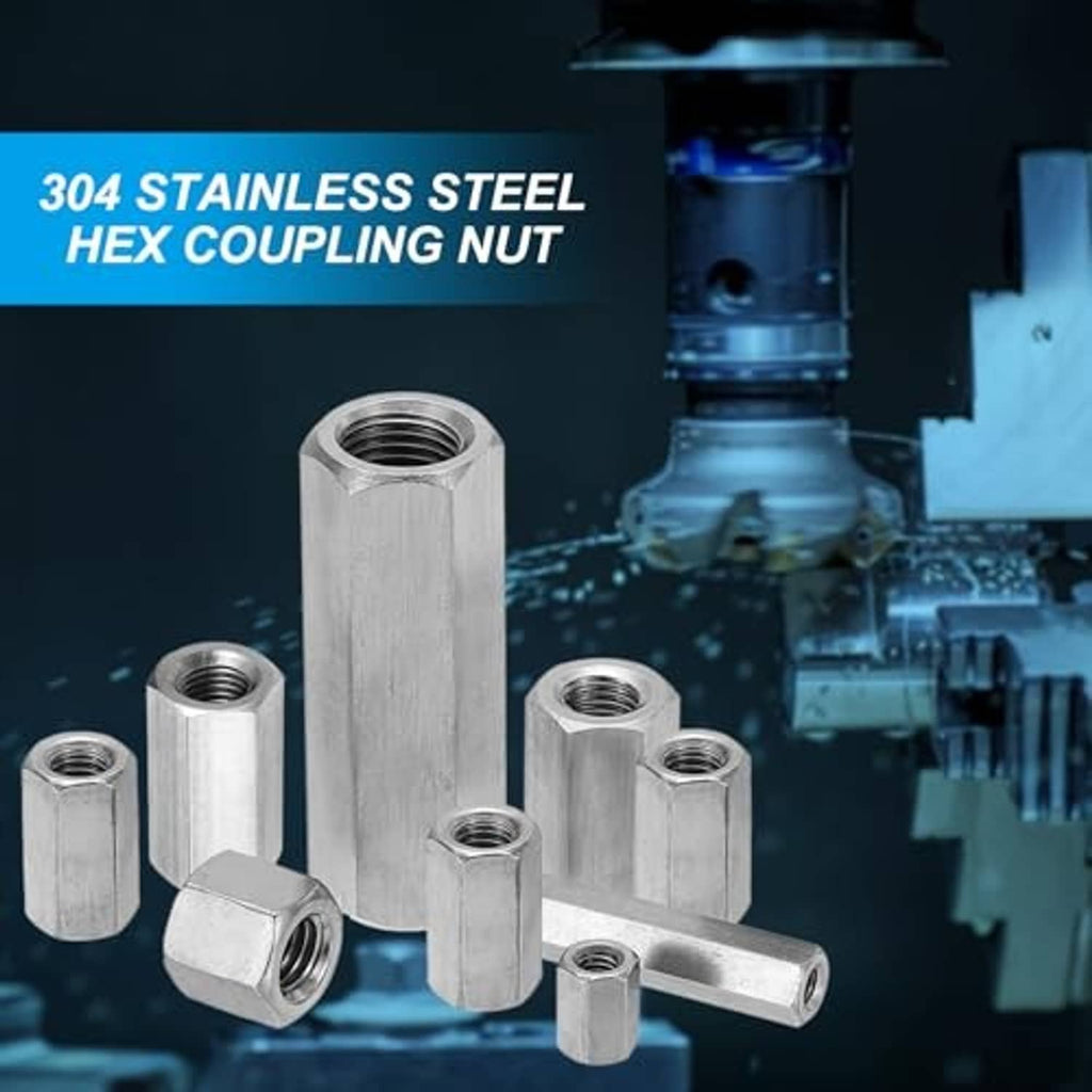 304 stainless steel hex coupling nuts with internal threads, hex exterior, assorted pack