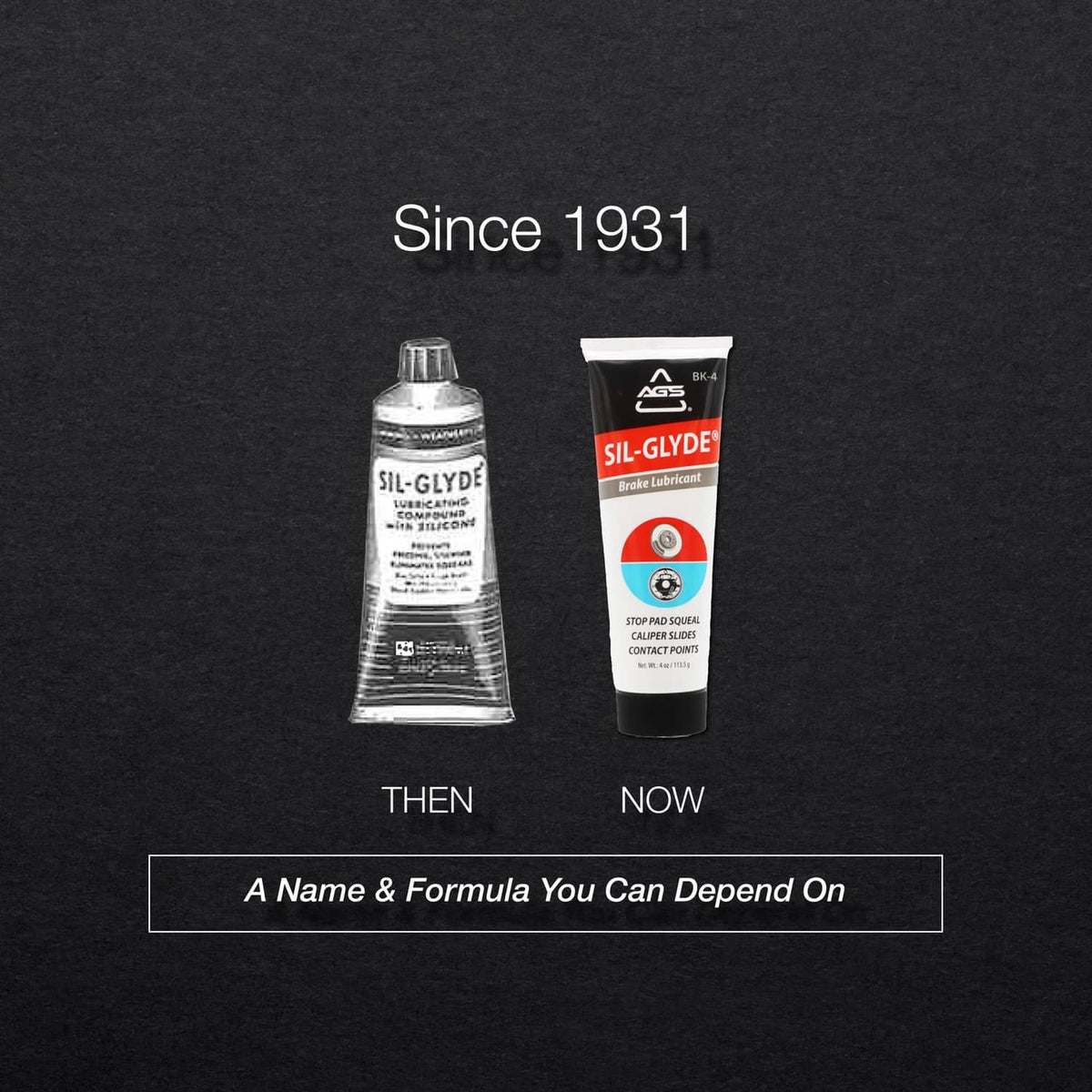AGS SIL-Glyde brake lubricant shown in tube and small bottle forms