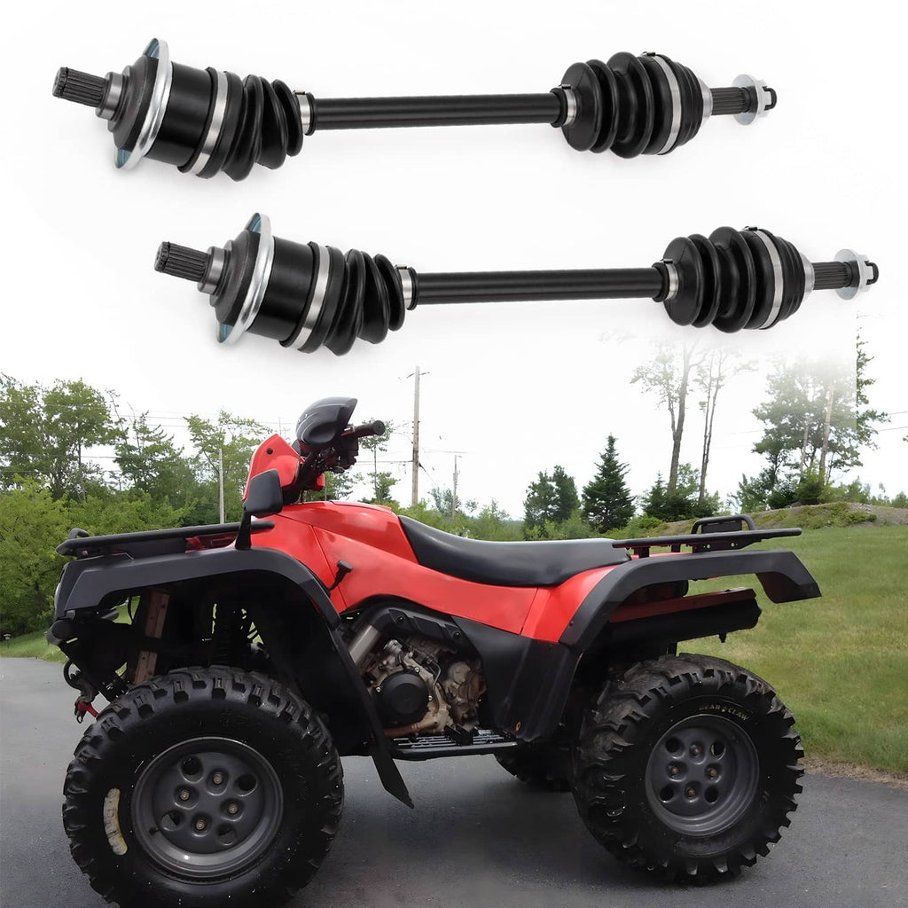 Rear left/right CV axle pair with black rubber boots and metal flange end bolts
