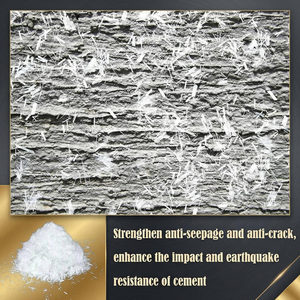 White fiberglass strands spread across a rough cement-like surface