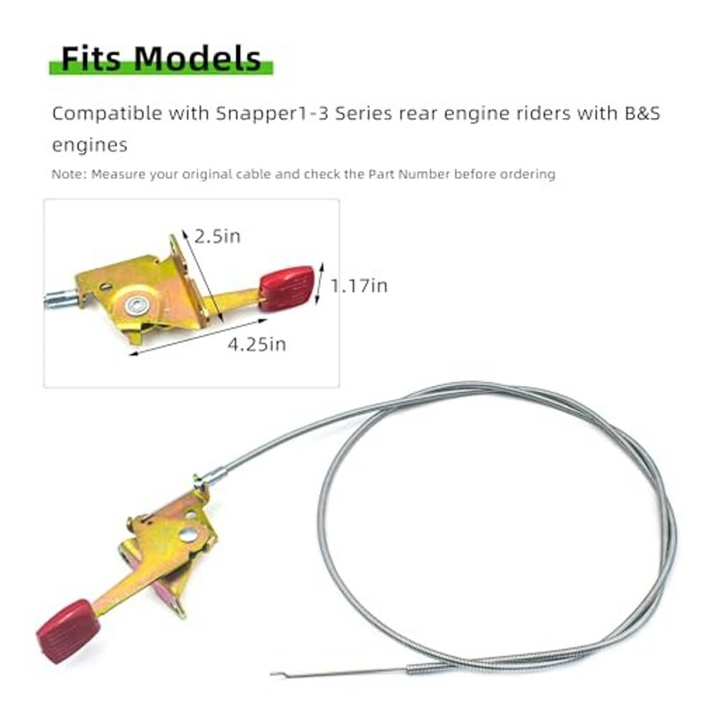 Throttle control cable for rear engine rider, yellow bracket with red handle