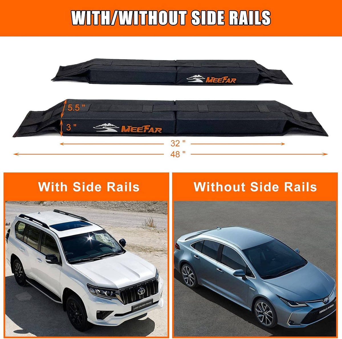 Black soft roof rack crossbar pads with built-in cover and tie-down straps