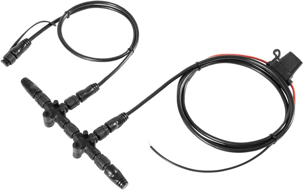 NMEA 2000 cable harness with power node splitter and two black cable runs