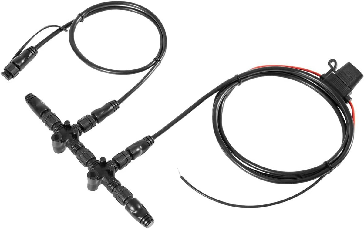 NMEA 2000 cable harness with power node splitter and two black cable runs