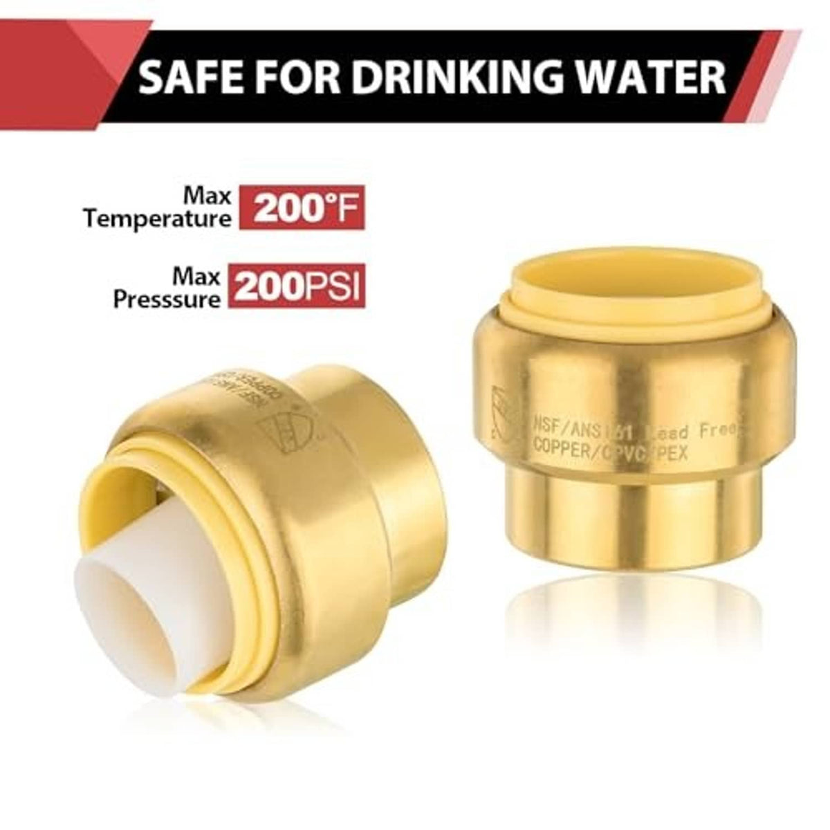 Brass 1/2 inch plug end cap push-fit fitting with visible inner opening