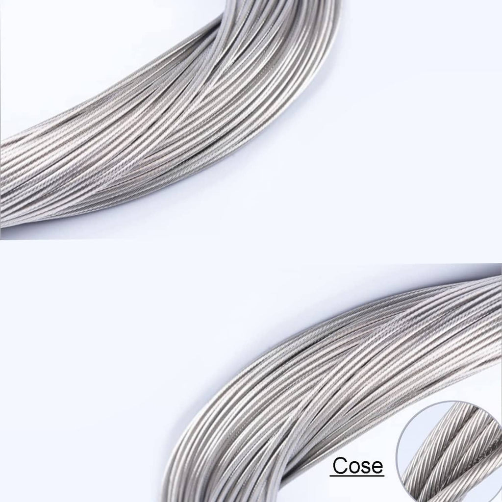 Close-up of silver stainless steel shifter cable coil with parallel wires