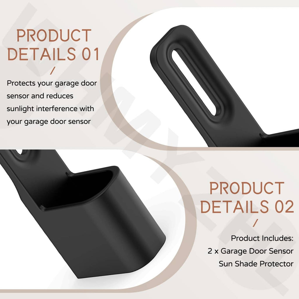 Garage door sensor sun shade protector, black plastic with oval cutout opening