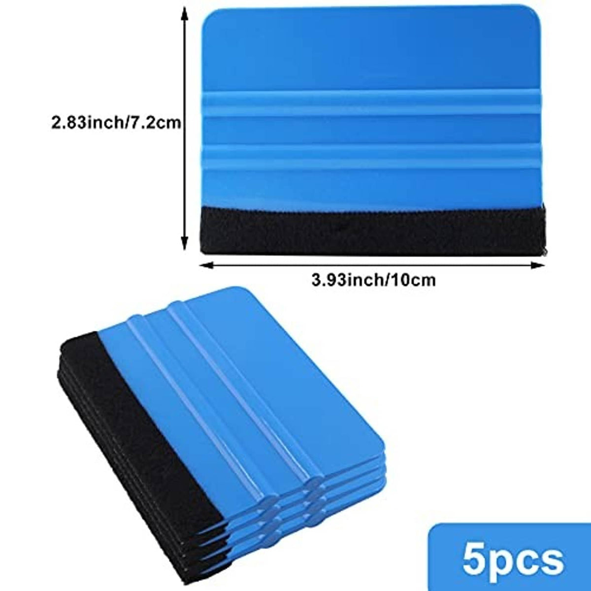 Blue felt-edge squeegee with black edge, 3.93 in wide and 2.83 in tall