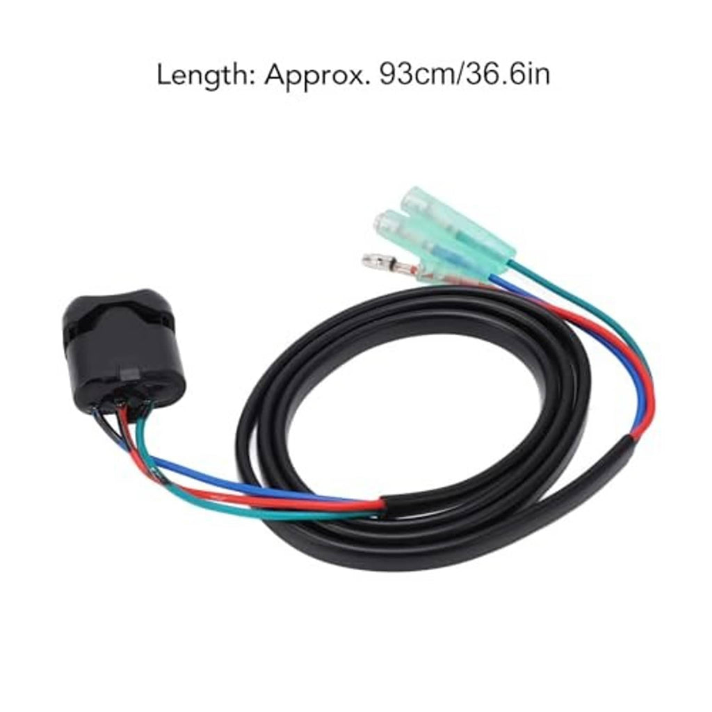 Boat trim tilt switch cable with black plug and bundled wires, twin turquoise terminals