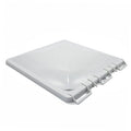 White RV roof vent replacement lid with latch tabs and hinged cover