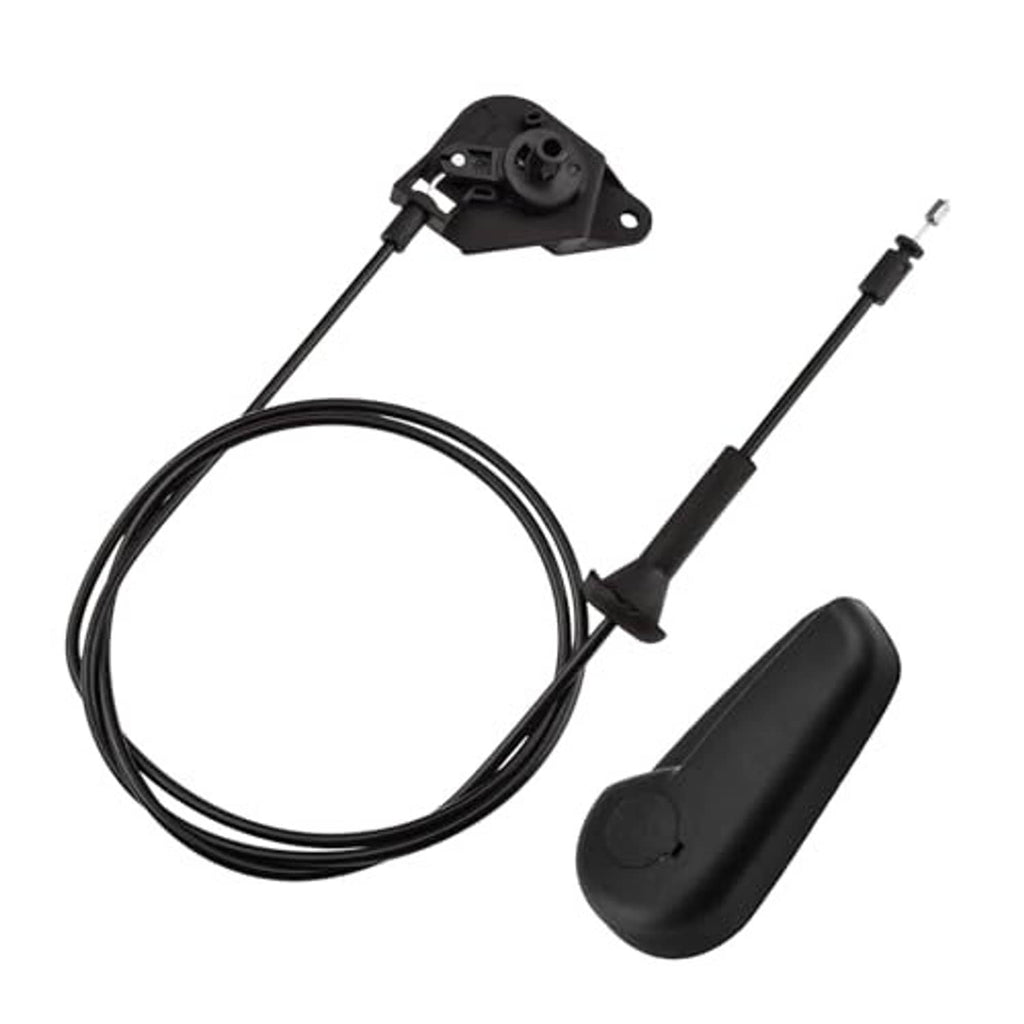 Hood release cable pull handle assembly with black cable, bracket, and latch