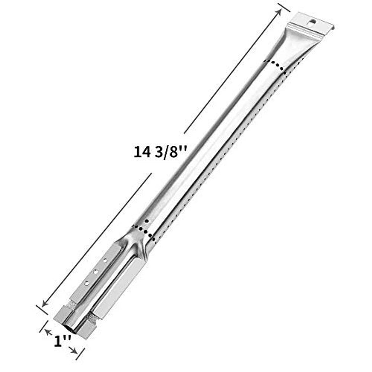 Stainless crossover burner bar with evenly spaced holes, 14 3/8 in length