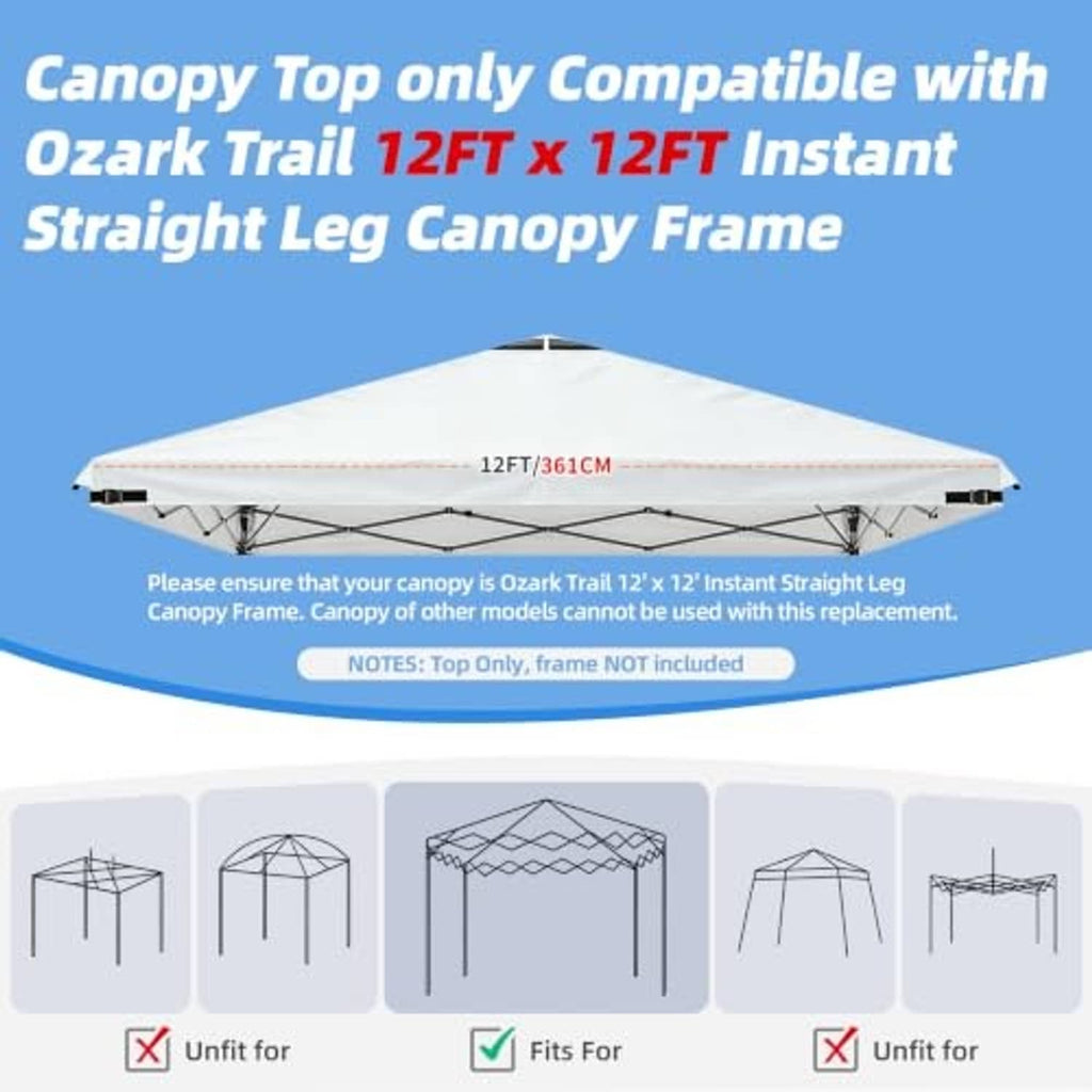 White canopy top replacement cover for 12x12 ft straight-leg canopy frame