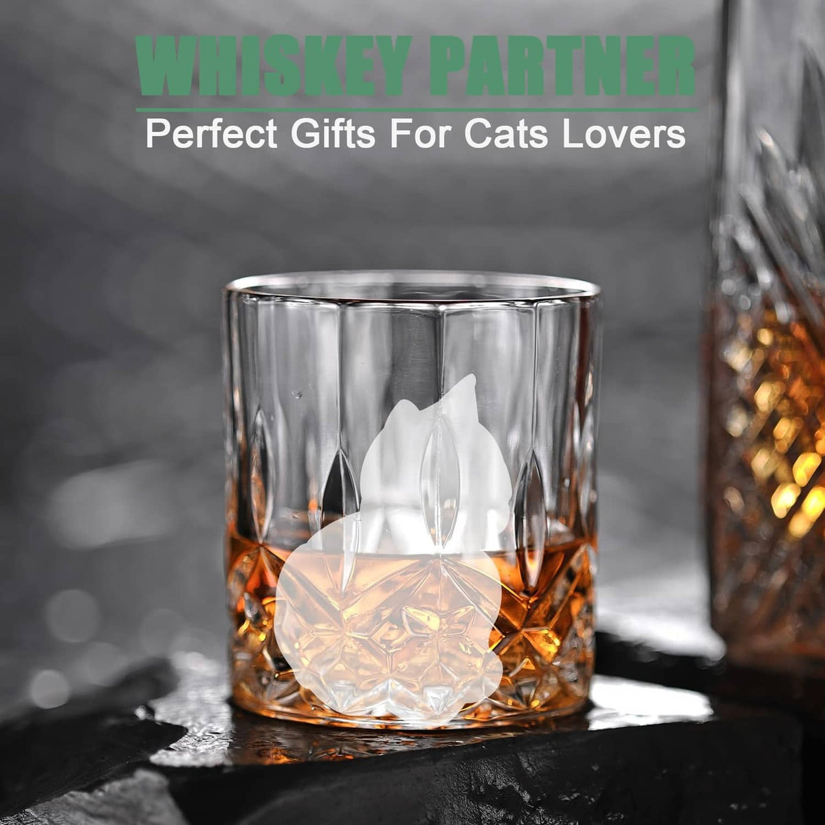 Cat-shaped ice cube in a clear tumbler, white ice cat figure