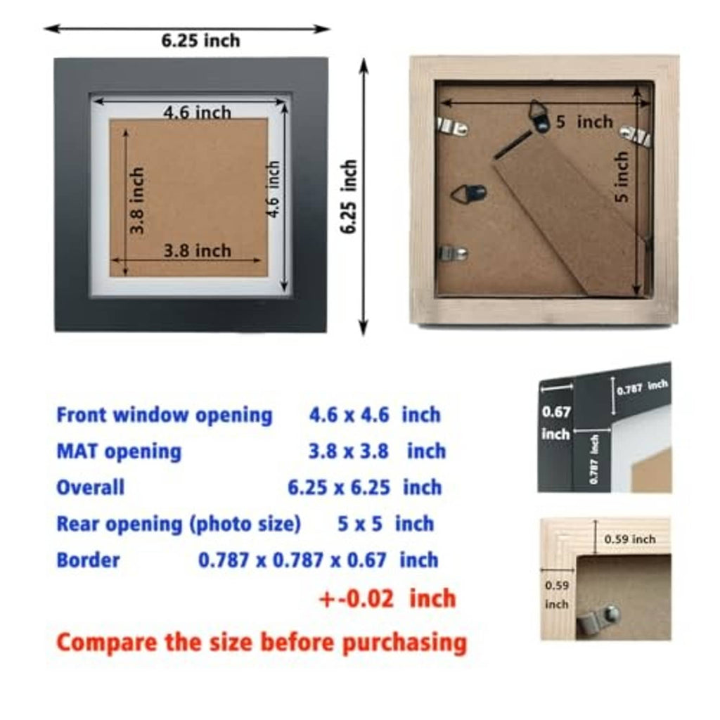 Black square picture frame size diagram showing opening, mat, and overall dimensions