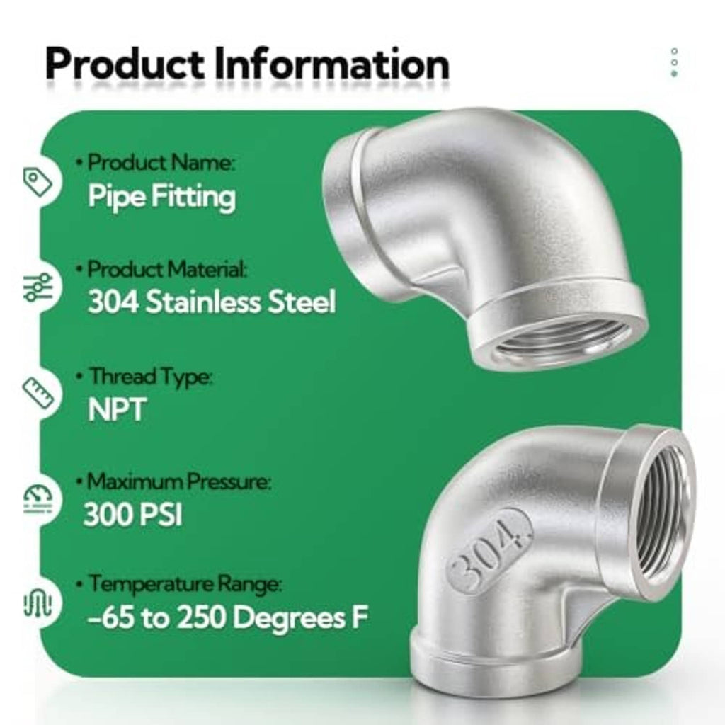 304 stainless steel 90-degree elbow fitting with NPT threads