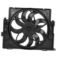 Radiator cooling fan assembly with black fan blades and circular center hub