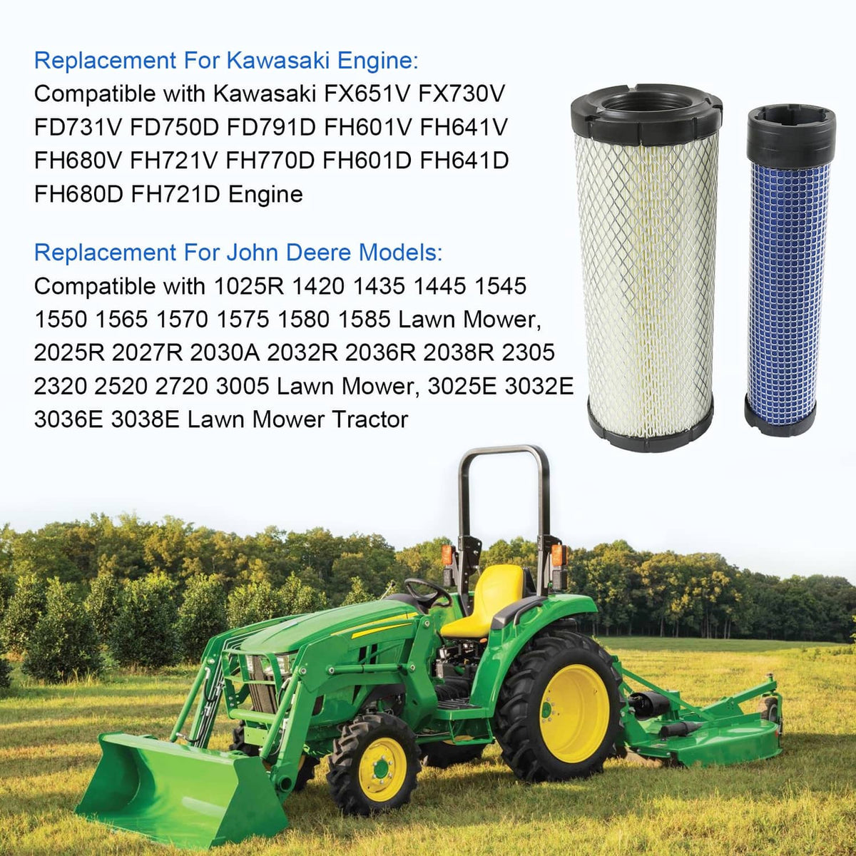 Air filter set with two white pleated and two blue mesh cylindrical filters