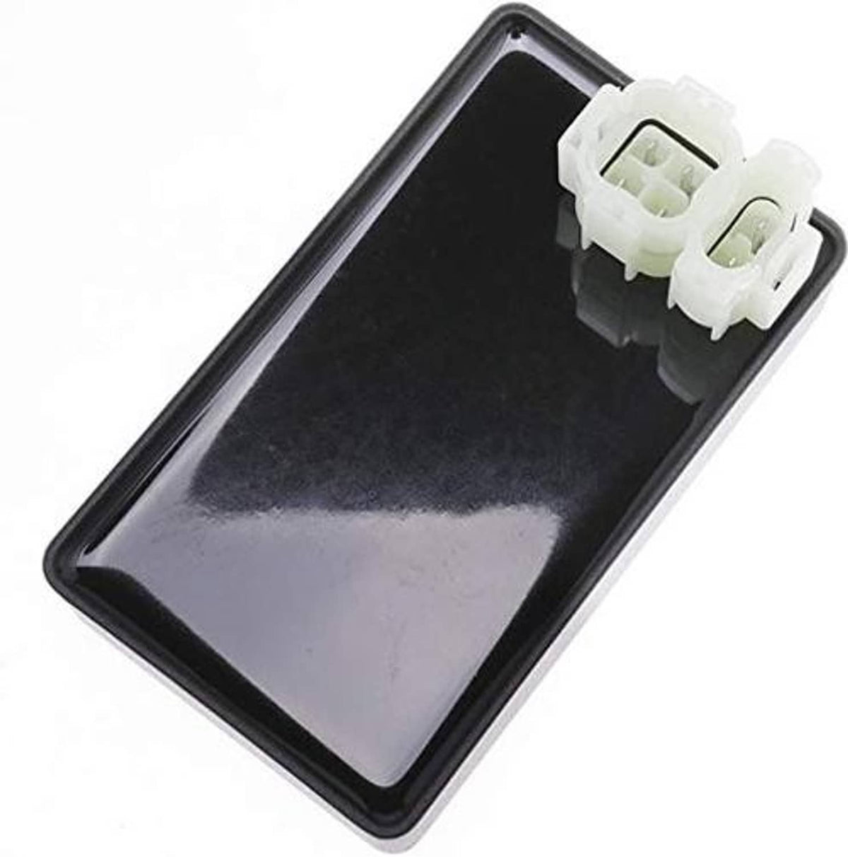 Rectangular CDI ignition control module, black casing with top white electrical connector