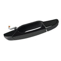 Black exterior door handle with integrated latch lever and small amber indicator light