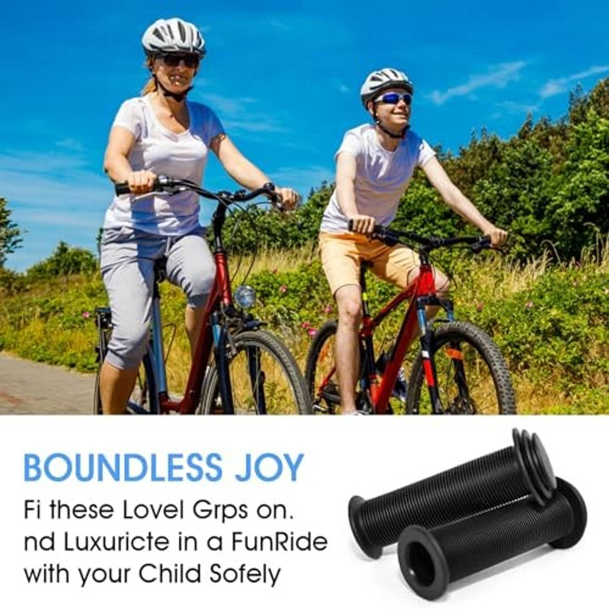 Black ribbed bicycle handlebar grips with cushioned feel and end caps