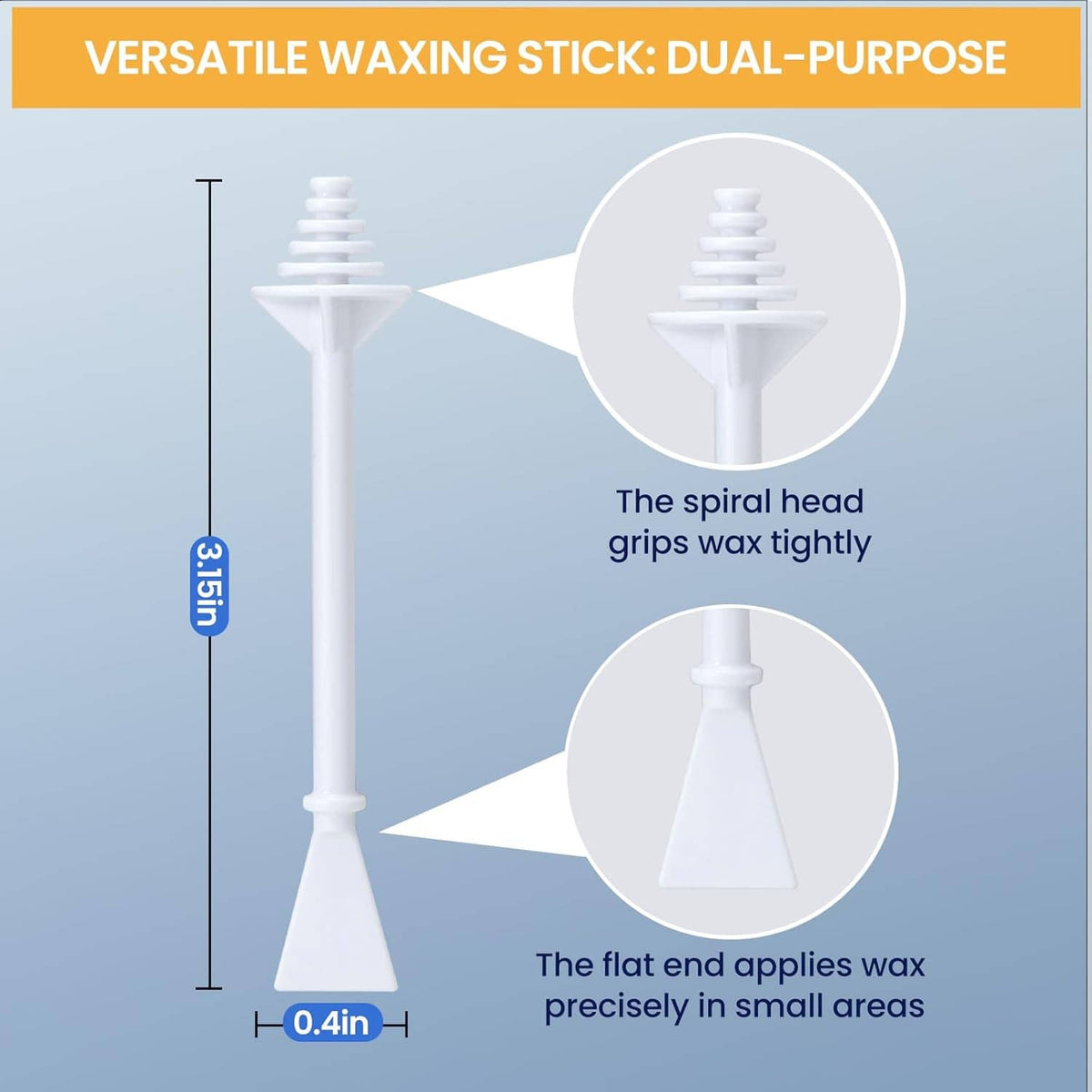 White dual-end nose wax applicator stick with spiral head and flat precision tip
