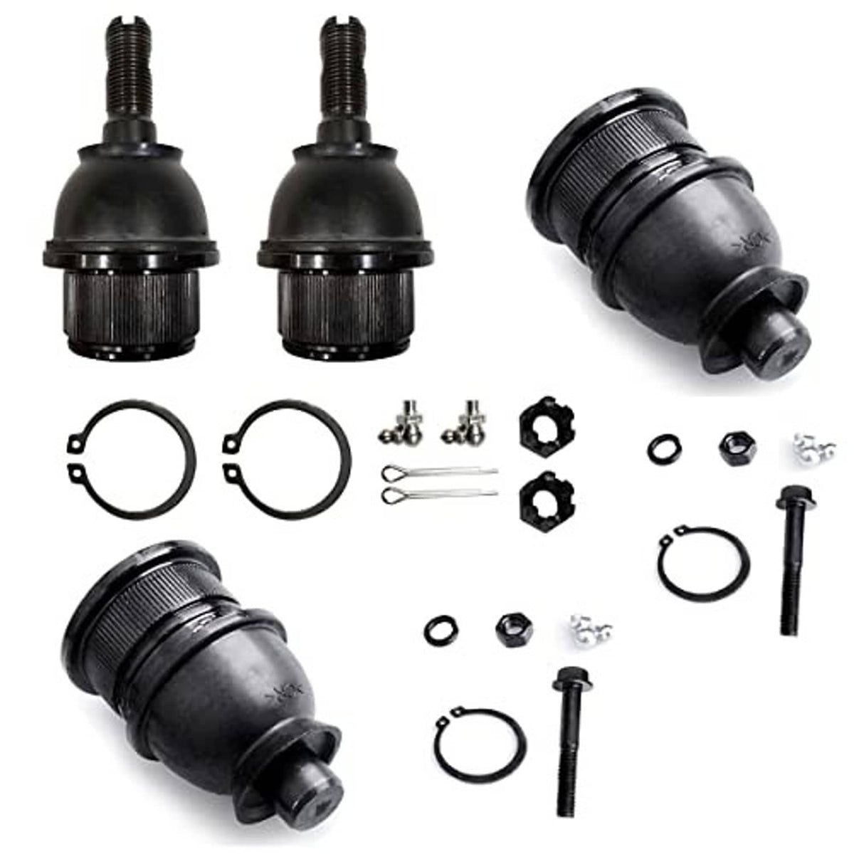 Front ball joint kit set: two black-boot joints plus O-rings, bolts, and mounting pins