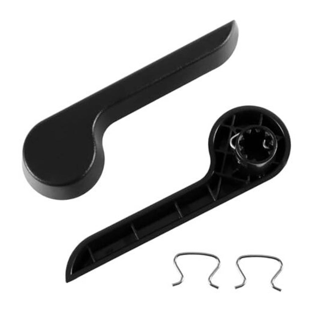 Black recliner seat handle lever with circular mounting knob and side release piece
