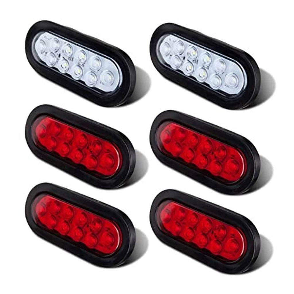 LED oval tail light kit showing 4 red and 2 white lights in black housings
