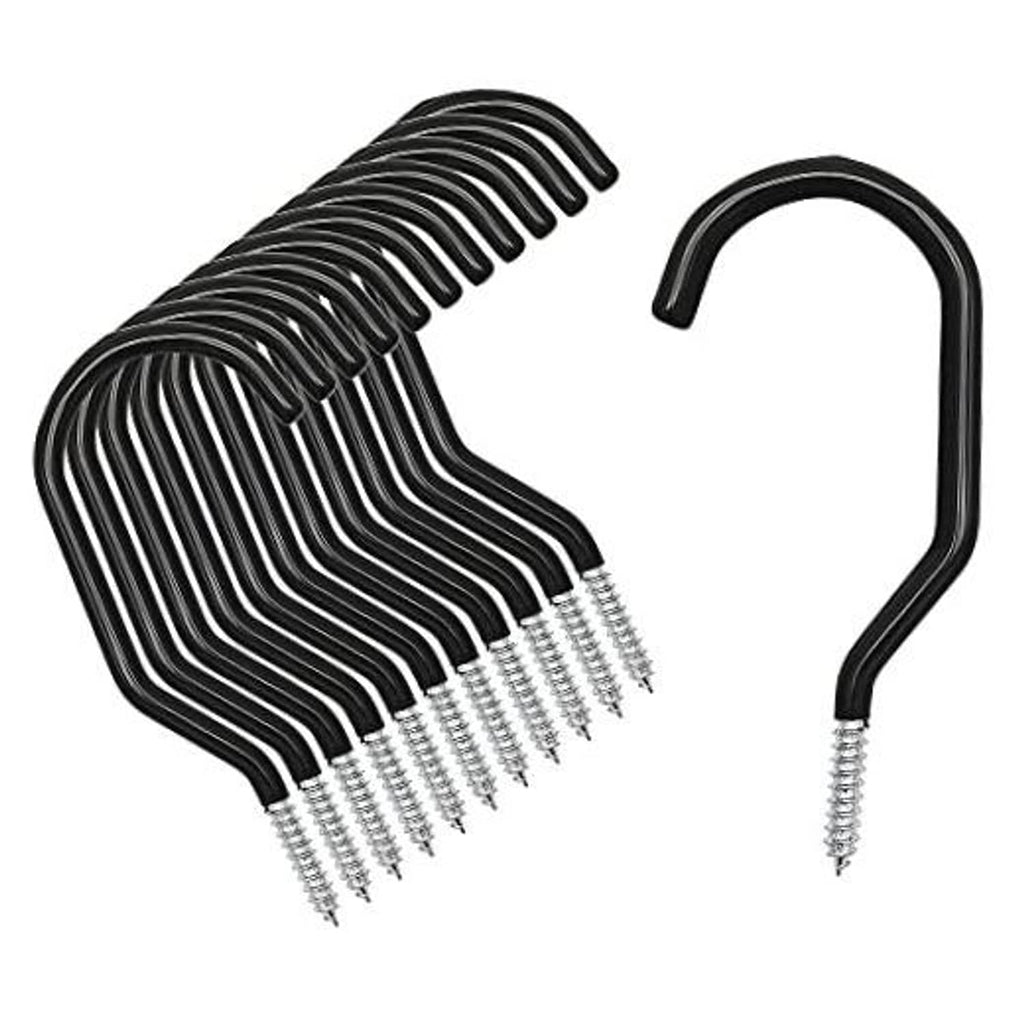 Black bicycle wall storage hooks with silver screws, curved steel, non-slip coating