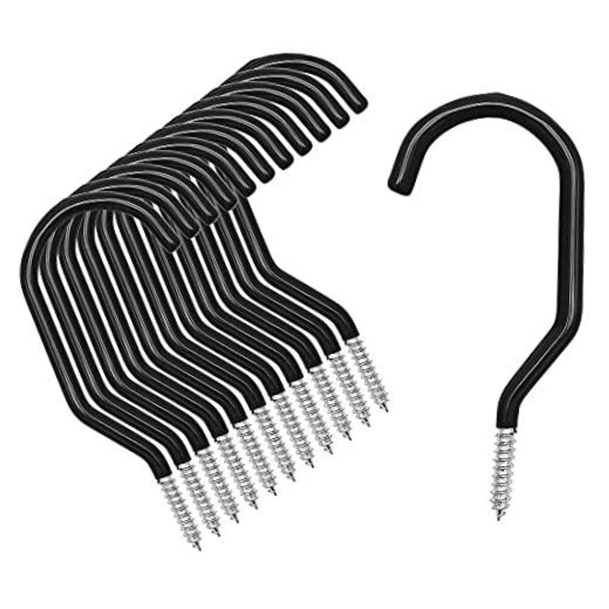 Black bicycle wall storage hooks with silver screws, curved steel, non-slip coating