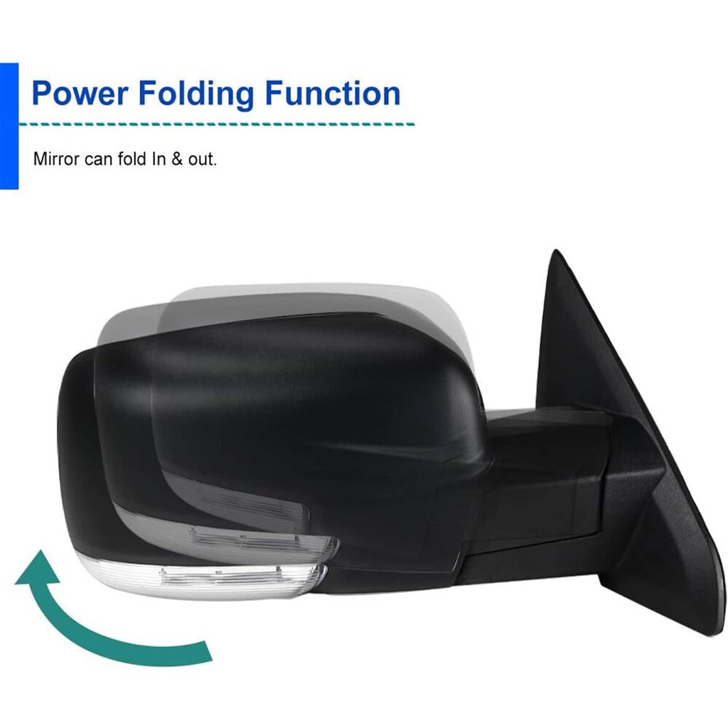 Black right side mirror with folding hinge and clear turn-signal strip