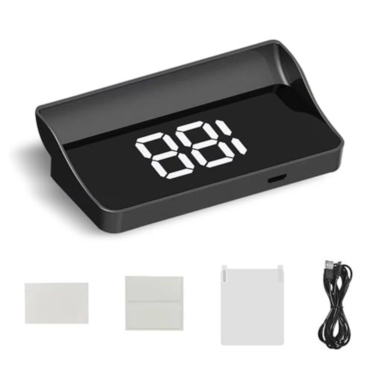 Car HUD GPS speedometer display with bright 66 LED digits and side USB slot