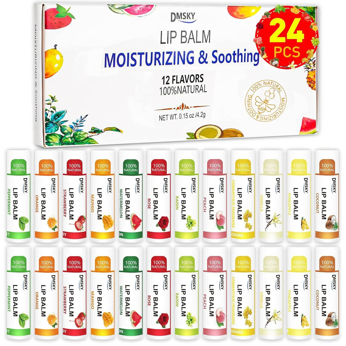24-count lip balm multipack box with 24 assorted tubes