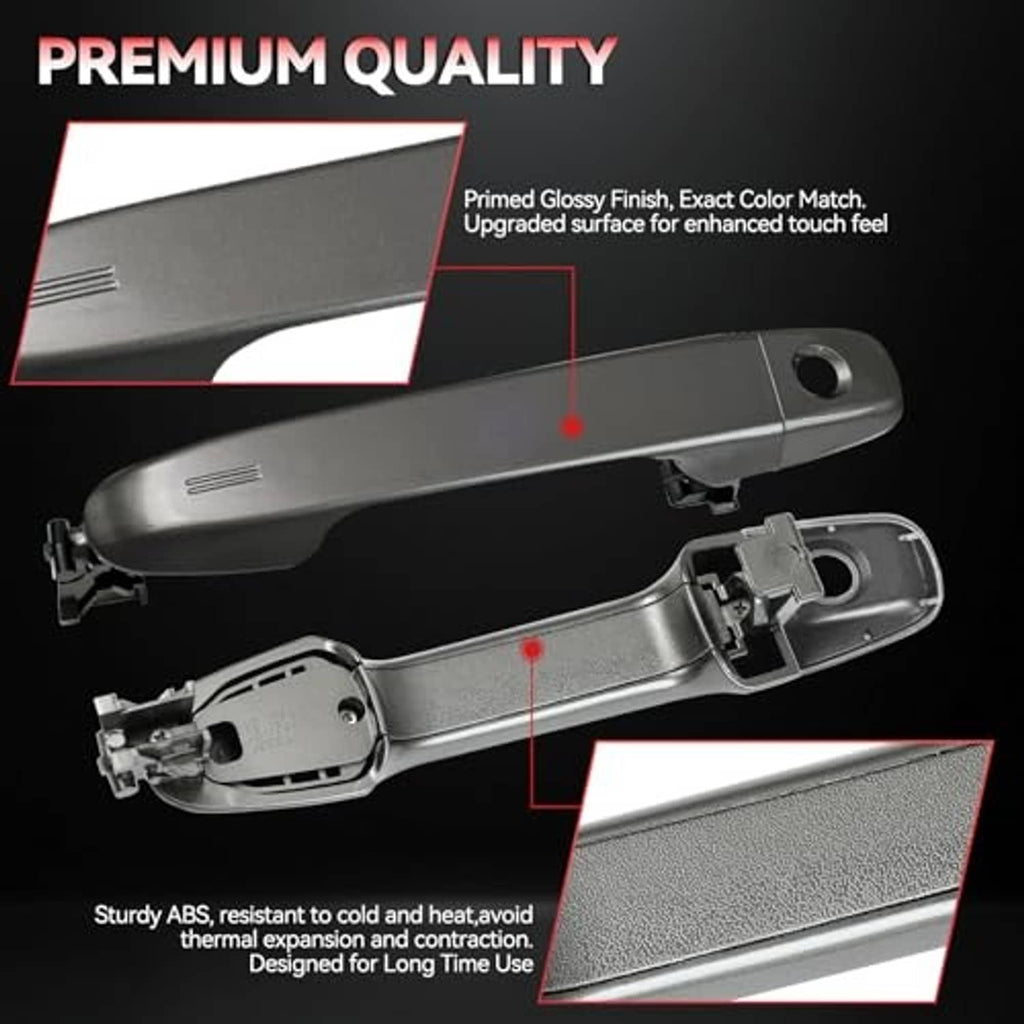 Exterior door handle assembly, silver-toned plastic with inside latch components