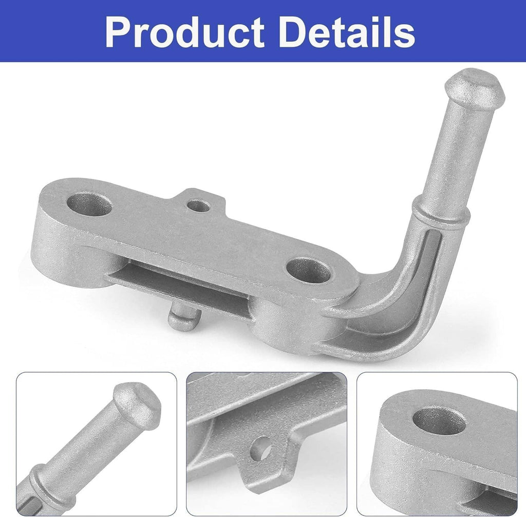 Silver exhaust tailpipe bracket with two mounting holes on base and side support