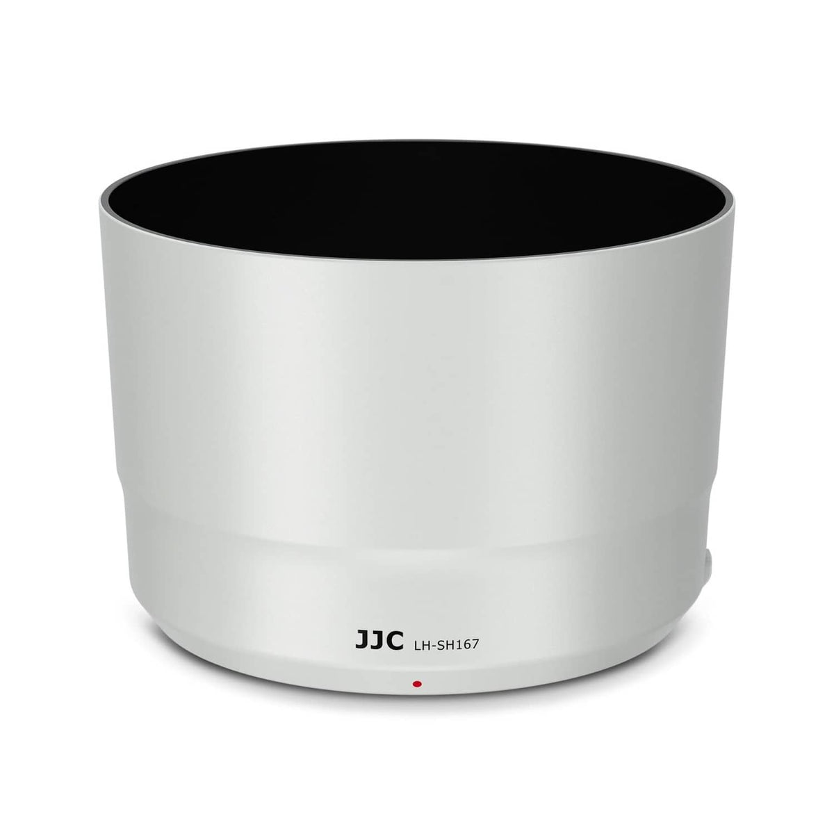 White circular lens hood with black interior, labeled JJC LH-SH167